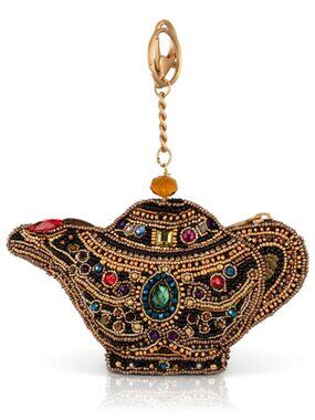 Mary Frances Make A Wish Beaded Genie Lamp Coin Purse Zip Key Ring Black Gold NW